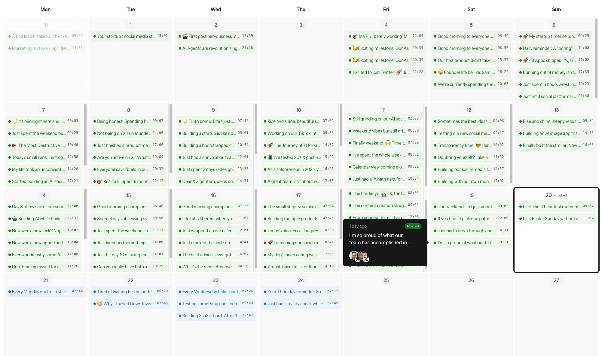 Postflame's social media calendar interface showing content scheduling and management features